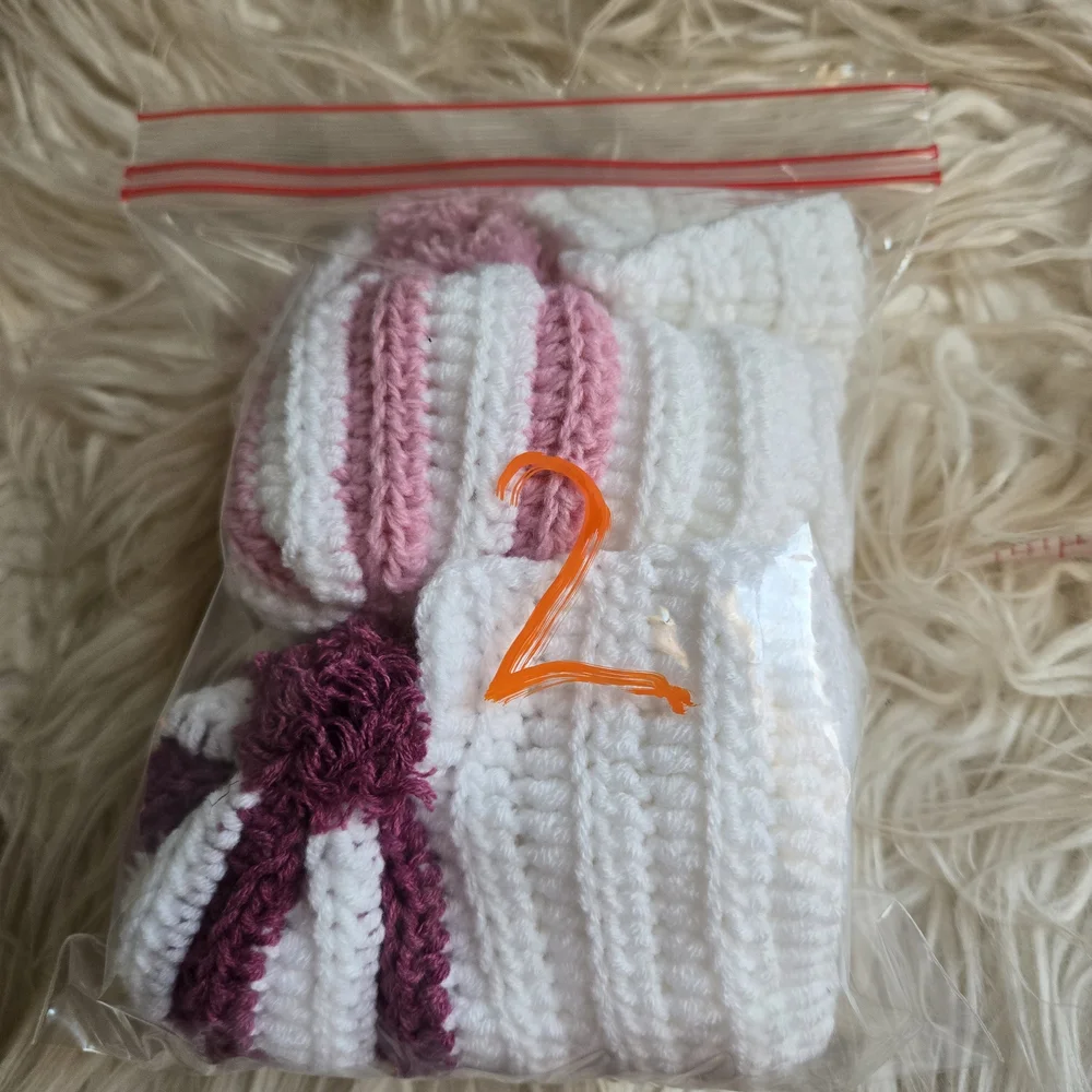 Handmade Knitted Baby Booties - Pink and Purple